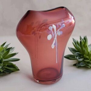 VTG Rick & Janet Nicholson Studio Art Glass Vase Red Abstract Artist Signed 1993